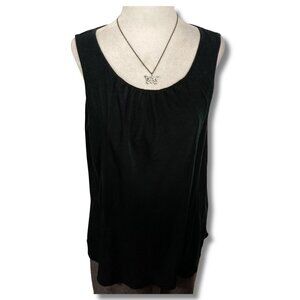 MERONA Plus-size black gathered scope neck tank top ~ LARGE XL 1X rayon shirt